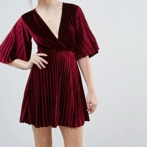 Burgundy pleated velvet dress